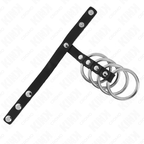 KINK - 4 METAL PENIS RINGS 3.8 CM CONNECTED WITH LEATHER STRAP 22 X 1.5 CM AND PRESSURE CLOSURE
